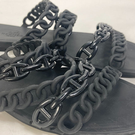 HERMES Sandals rubber black Chene Dunkle 5 Row Riverage Women 39 Used Authentic