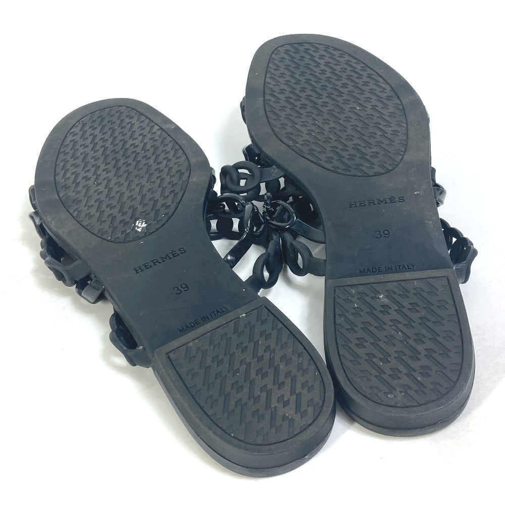 HERMES Sandals rubber black Chene Dunkle 5 Row Riverage Women 39 Used Authentic