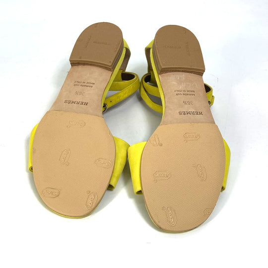 HERMES Sandals Leather / suede yellow With flat belt Women 36 1/2 Used Authentic
