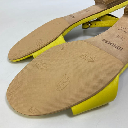 HERMES Sandals Leather / suede yellow With flat belt Women 36 1/2 Used Authentic