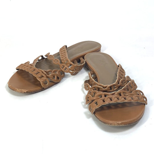 HERMES Sandals leather Brown Chene Dunkle 5 Row Women 40 Used Authentic
