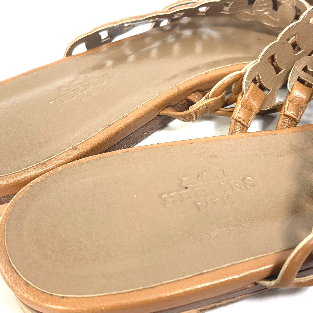 HERMES Sandals leather Brown Chene Dunkle 5 Row Women 40 Used Authentic