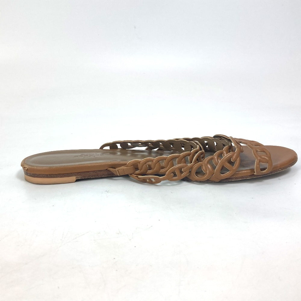 HERMES Sandals leather Brown Chene Dunkle 5 Row Women 40 Used Authentic