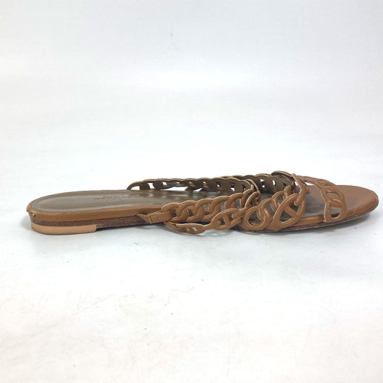 HERMES Sandals leather Brown Chene Dunkle 5 Row Women 40 Used Authentic
