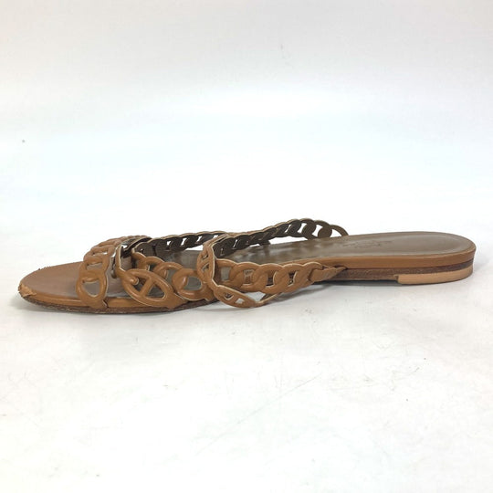 HERMES Sandals leather Brown Chene Dunkle 5 Row Women 40 Used Authentic