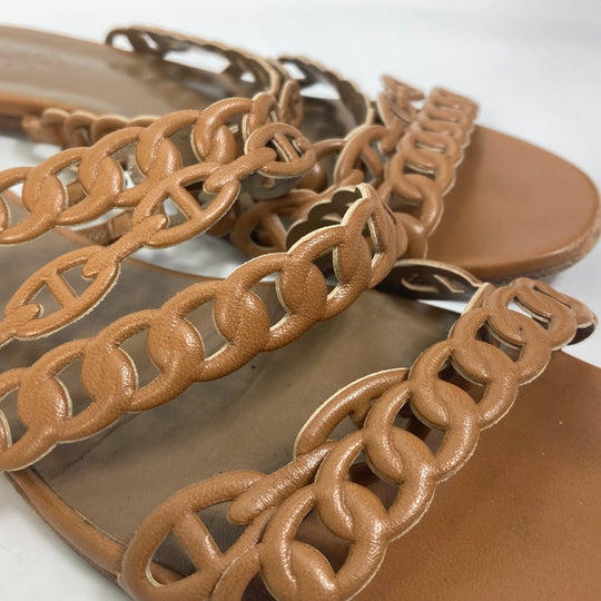 HERMES Sandals leather Brown Chene Dunkle 5 Row Women 40 Used Authentic