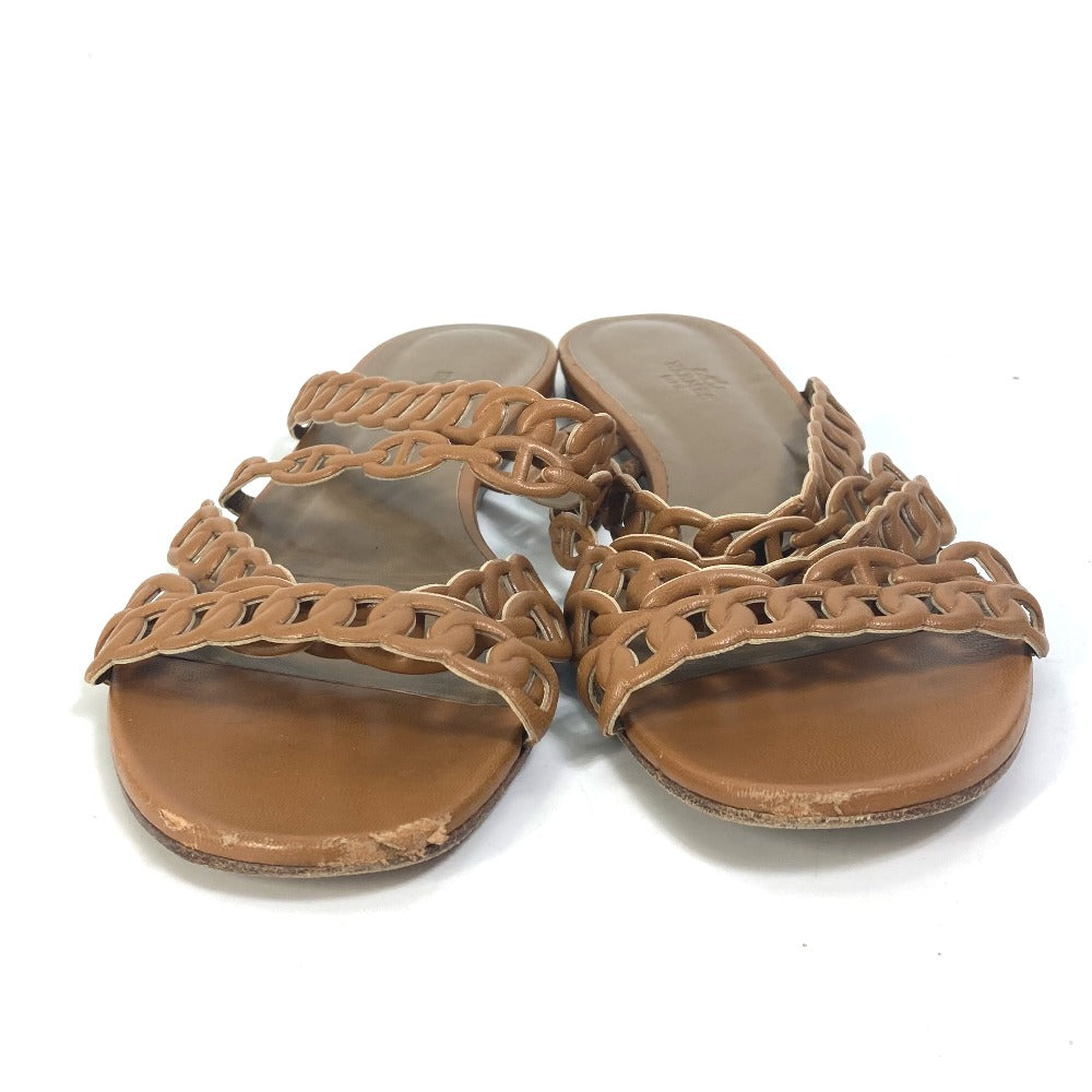 HERMES Sandals leather Brown Chene Dunkle 5 Row Women 40 Used Authentic