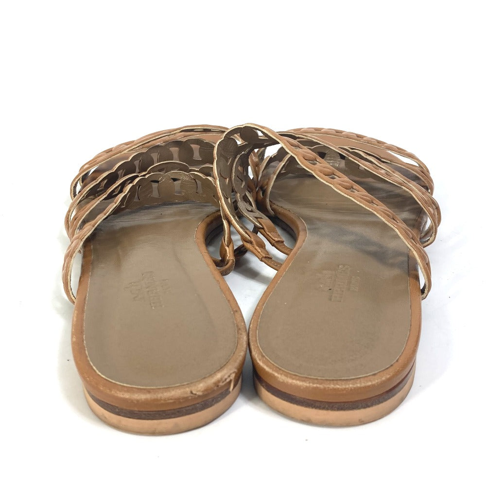 HERMES Sandals leather Brown Chene Dunkle 5 Row Women 40 Used Authentic