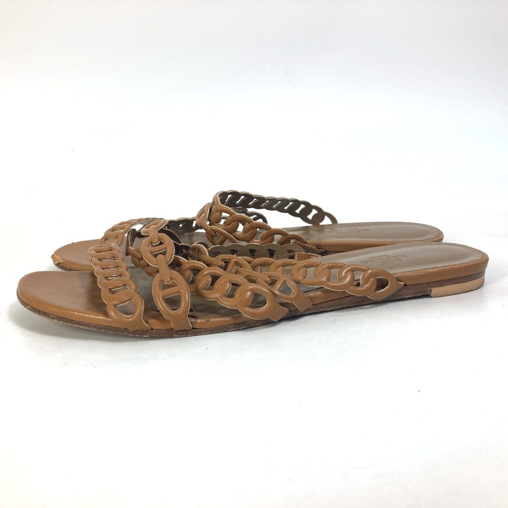 HERMES Sandals leather Brown Chene Dunkle 5 Row Women 40 Used Authentic