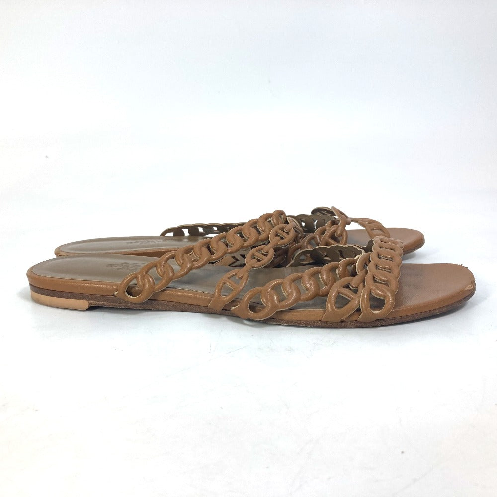 HERMES Sandals leather Brown Chene Dunkle 5 Row Women 40 Used Authentic