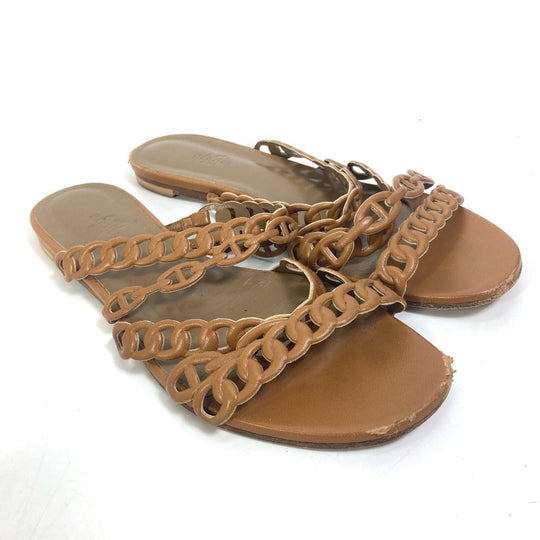 HERMES Sandals leather Brown Chene Dunkle 5 Row Women 40 Used Authentic