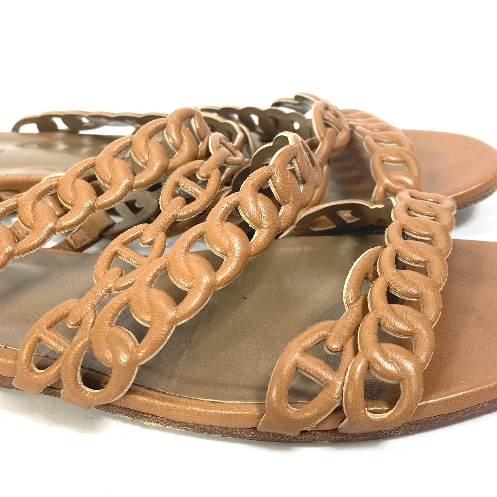 HERMES Sandals leather Brown Chene Dunkle 5 Row Women 40 Used Authentic