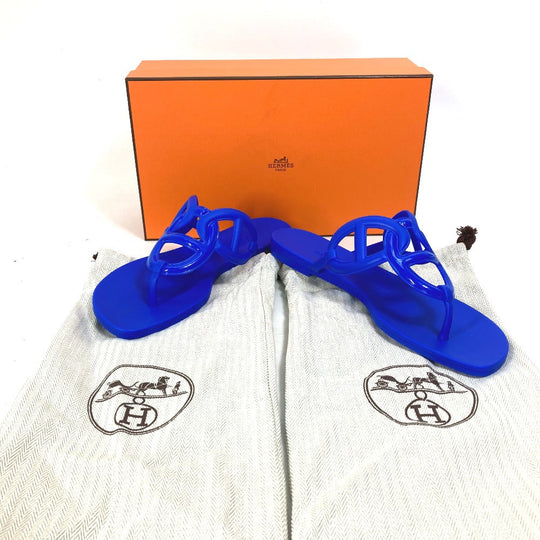 HERMES Sandals rubber blue Flat thong shoes Chene Dunkle Egeri Women 36 Used Authentic