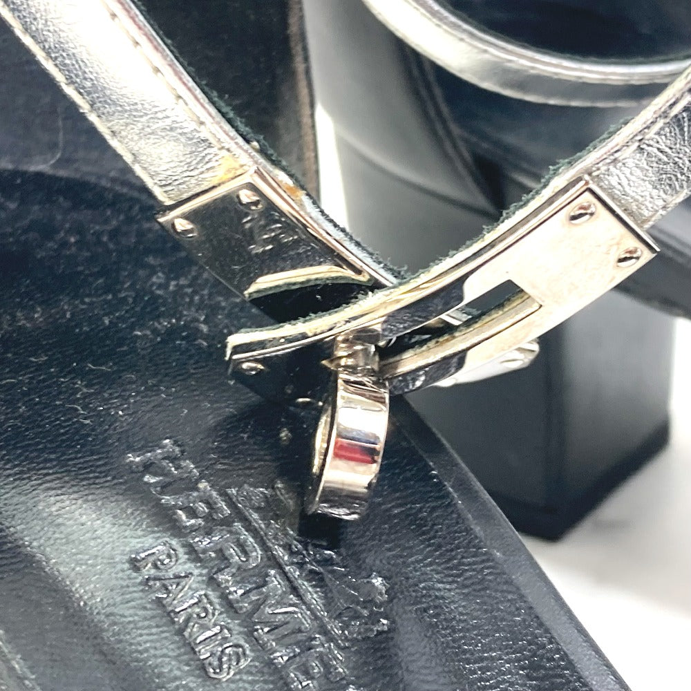 HERMES Sandals leather Silver Two-tone heel shoes Money Women 37 1/2 Used Authentic