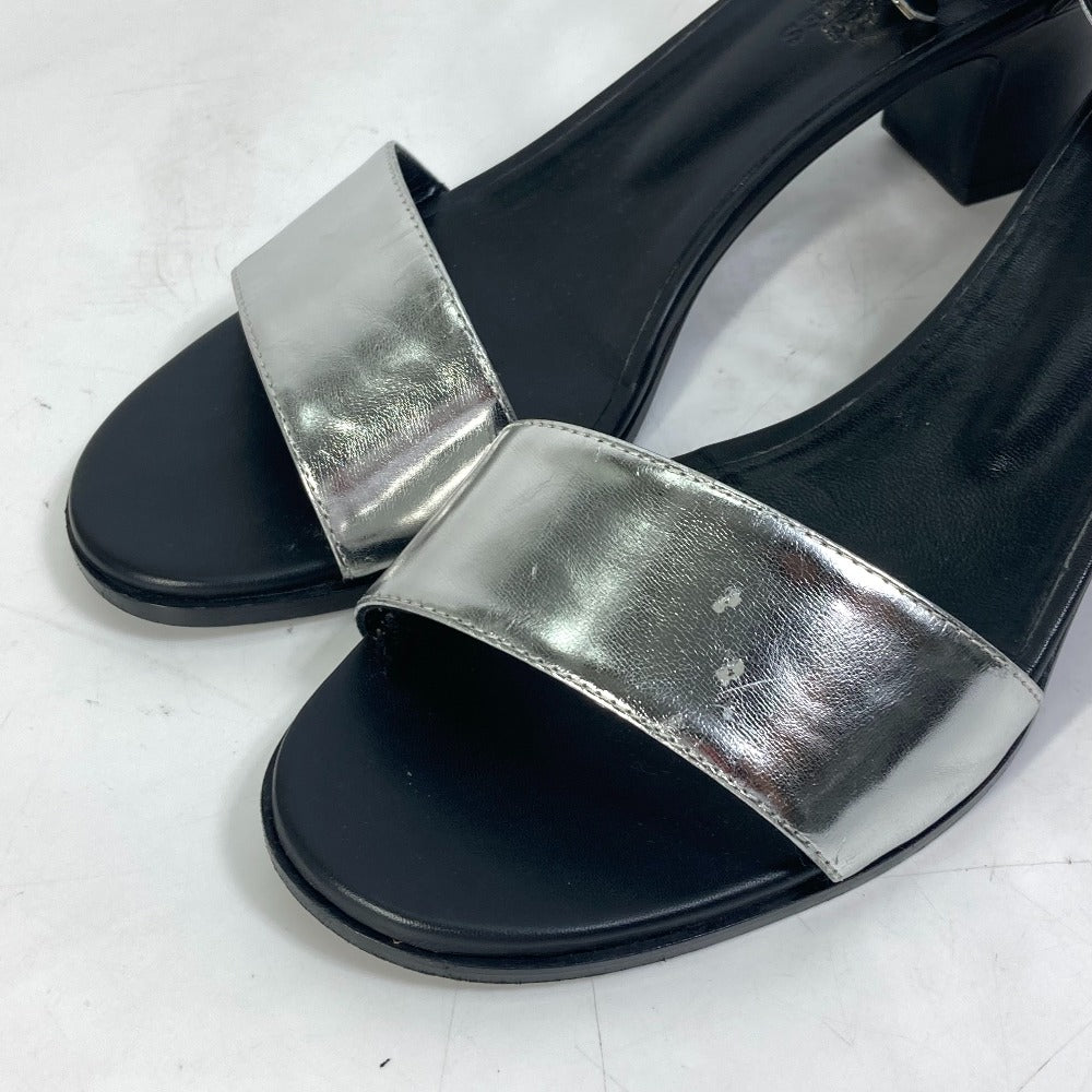 HERMES Sandals leather Silver Two-tone heel shoes Money Women 37 1/2 Used Authentic