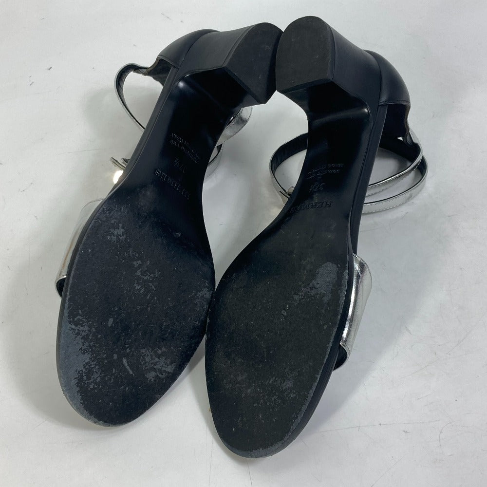 HERMES Sandals leather Silver Two-tone heel shoes Money Women 37 1/2 Used Authentic