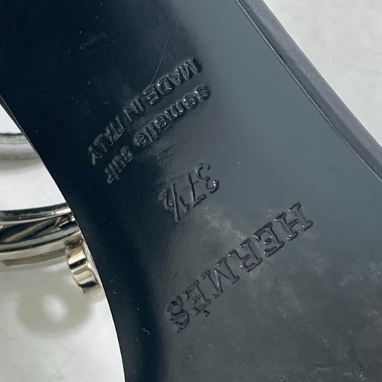 HERMES Sandals leather Silver Two-tone heel shoes Money Women 37 1/2 Used Authentic