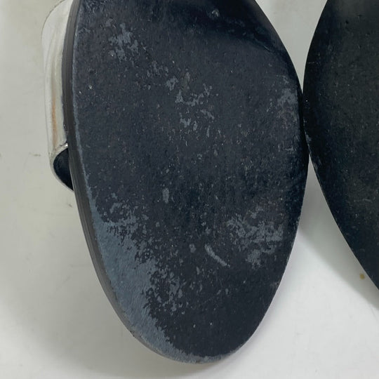 HERMES Sandals leather Silver Two-tone heel shoes Money Women 37 1/2 Used Authentic