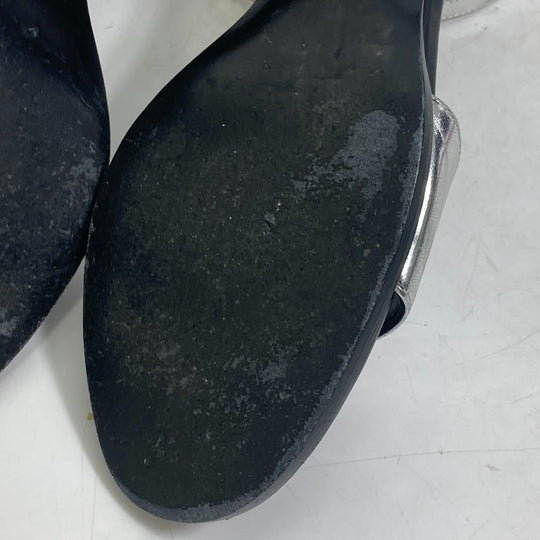 HERMES Sandals leather Silver Two-tone heel shoes Money Women 37 1/2 Used Authentic