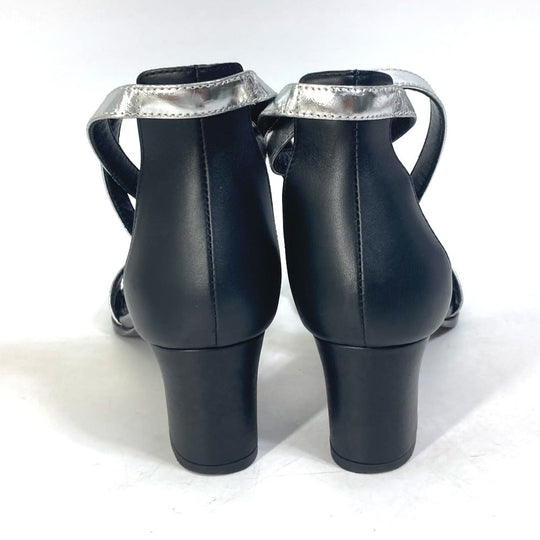 HERMES Sandals leather Silver Two-tone heel shoes Money Women 37 1/2 Used Authentic