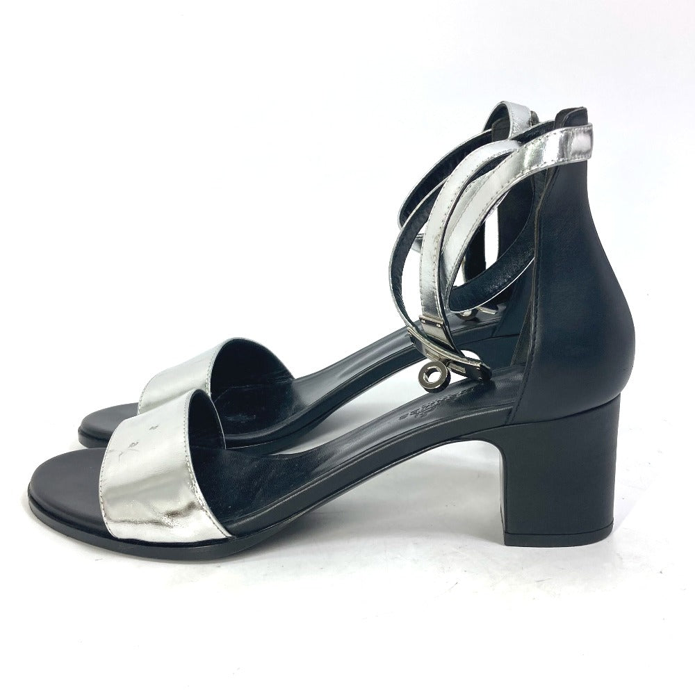 HERMES Sandals leather Silver Two-tone heel shoes Money Women 37 1/2 Used Authentic