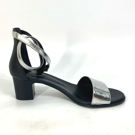HERMES Sandals leather Silver Two-tone heel shoes Money Women 37 1/2 Used Authentic