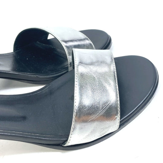 HERMES Sandals leather Silver Two-tone heel shoes Money Women 37 1/2 Used Authentic