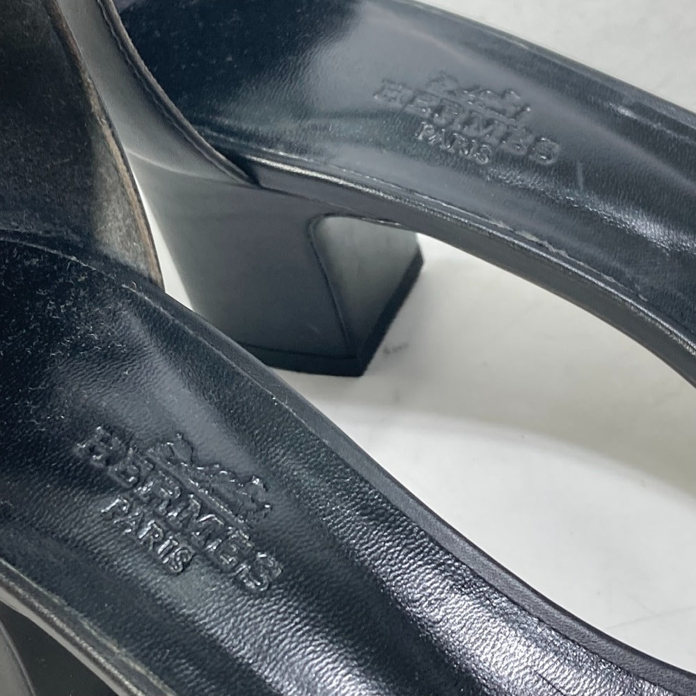 HERMES Sandals leather Silver Two-tone heel shoes Money Women 37 1/2 Used Authentic