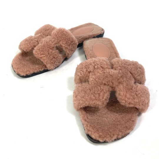 HERMES Sandals Mouton, Mouton pink shoes flat flats Oran Women 37 Used Authentic