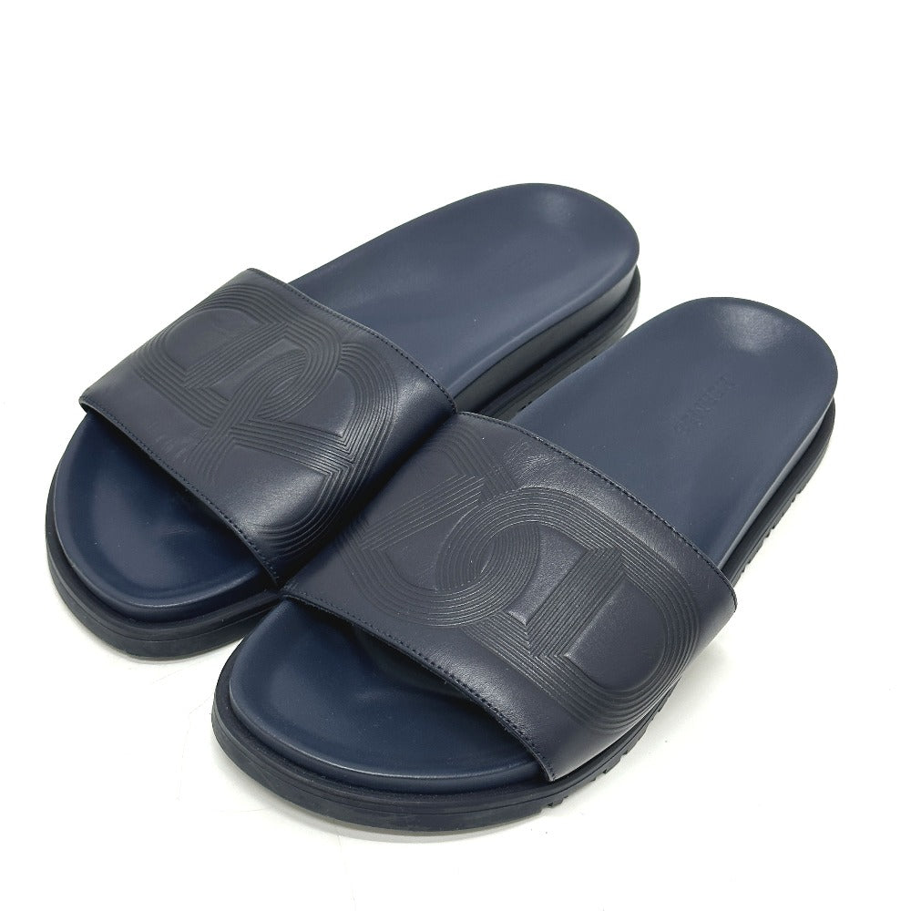HERMES Sandals leather Navy Shoes Shower sandals Pool sandals Slide sandals Biarritz mens 41 Used Authentic