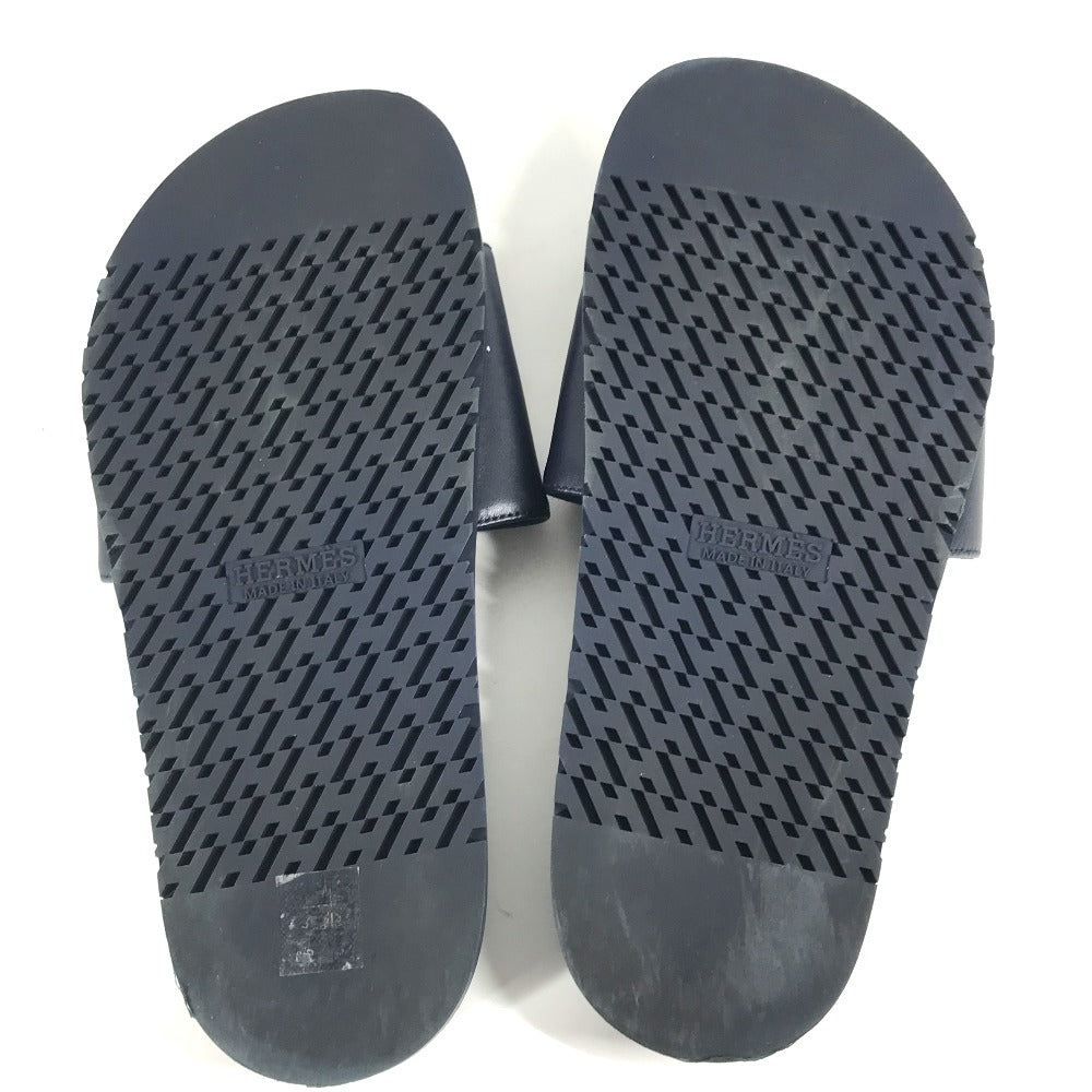 HERMES Sandals leather Navy Shoes Shower sandals Pool sandals Slide sandals Biarritz mens 41 Used Authentic
