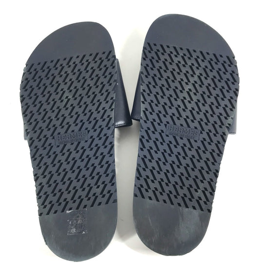 HERMES Sandals leather Navy Shoes Shower sandals Pool sandals Slide sandals Biarritz mens 41 Used Authentic