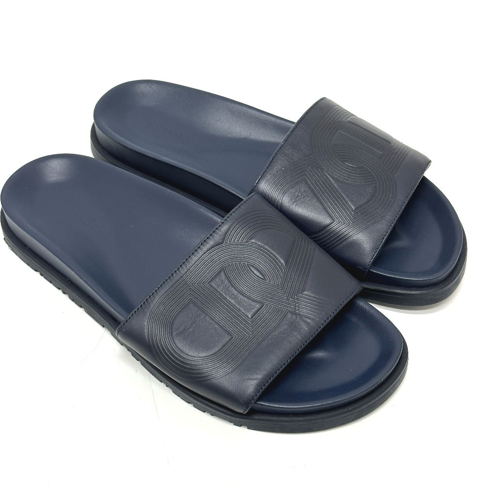 HERMES Sandals leather Navy Shoes Shower sandals Pool sandals Slide sandals Biarritz mens 41 Used Authentic