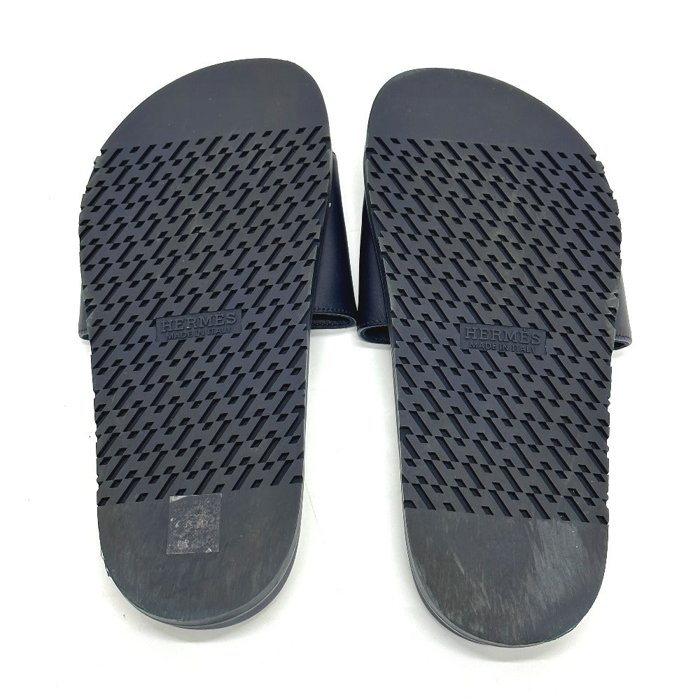 HERMES Sandals leather Navy Shoes Shower sandals Pool sandals Slide sandals Biarritz mens 41 Used Authentic