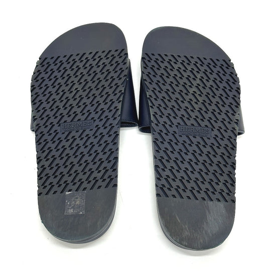 HERMES Sandals leather Navy Shoes Shower sandals Pool sandals Slide sandals Biarritz mens 41 Used Authentic