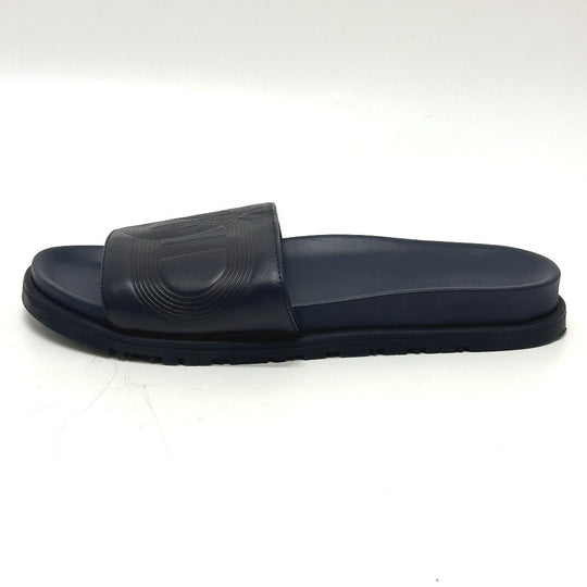 HERMES Sandals leather Navy Shoes Shower sandals Pool sandals Slide sandals Biarritz mens 41 Used Authentic