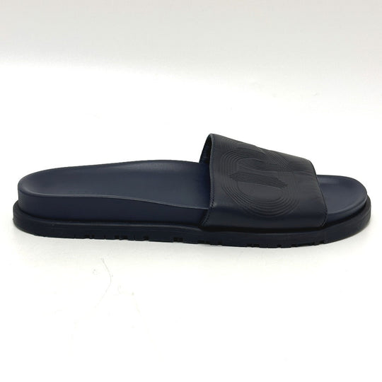 HERMES Sandals leather Navy Shoes Shower sandals Pool sandals Slide sandals Biarritz mens 41 Used Authentic