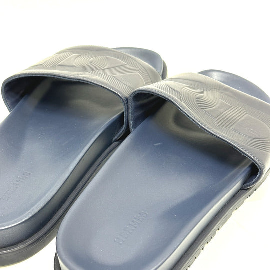 HERMES Sandals leather Navy Shoes Shower sandals Pool sandals Slide sandals Biarritz mens 41 Used Authentic