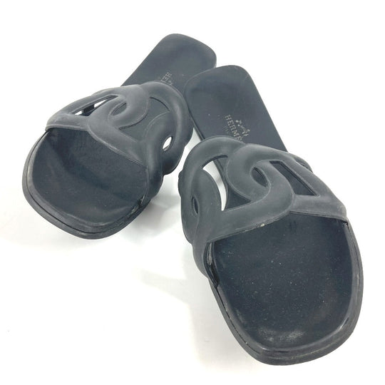 HERMES Sandals rubber black Aloha Women 38 Used Authentic