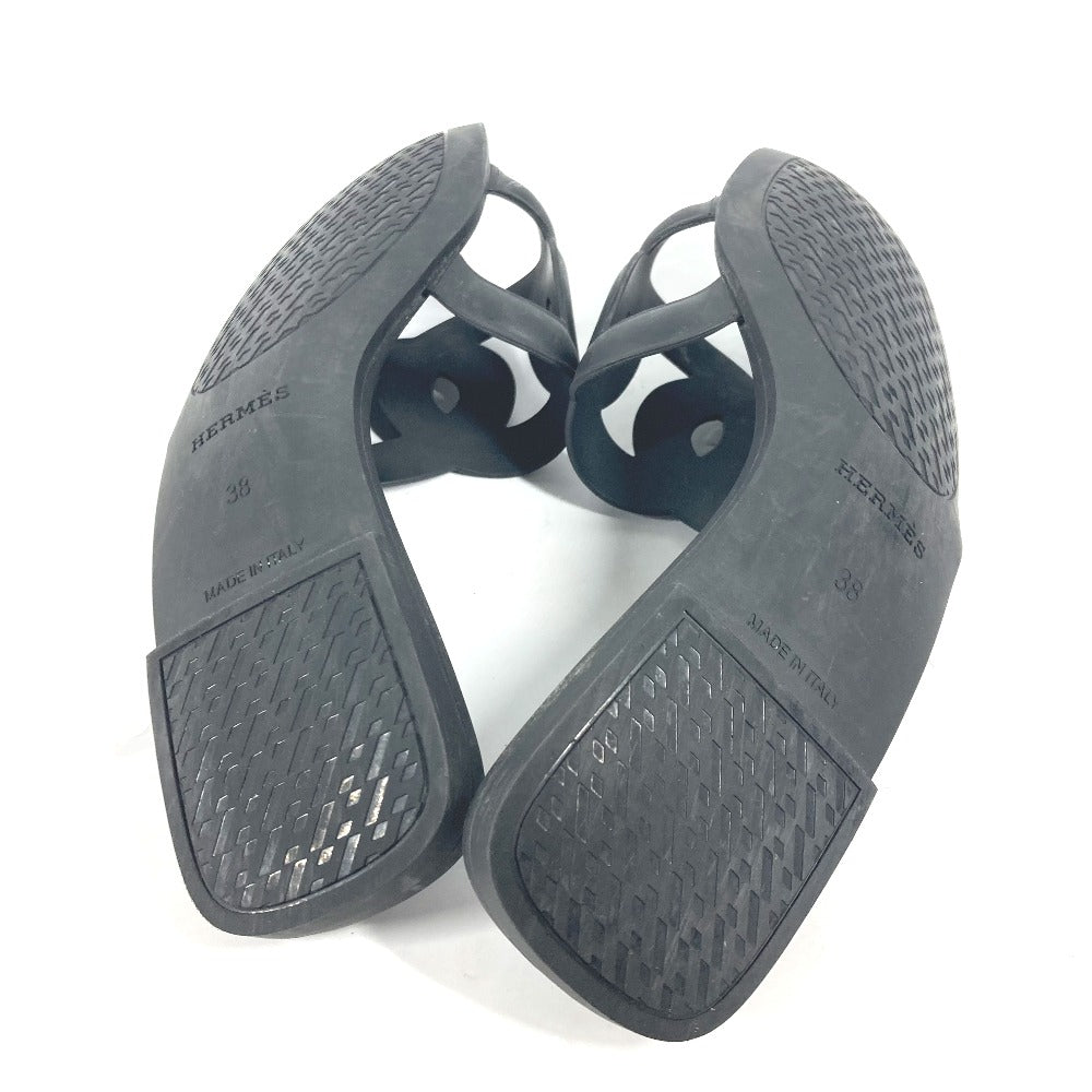 HERMES Sandals rubber black Aloha Women 38 Used Authentic