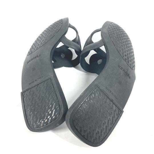 HERMES Sandals rubber black Aloha Women 38 Used Authentic