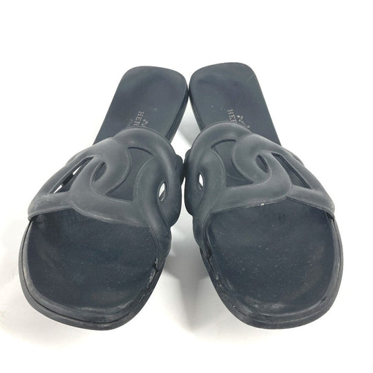 HERMES Sandals rubber black Aloha Women 38 Used Authentic