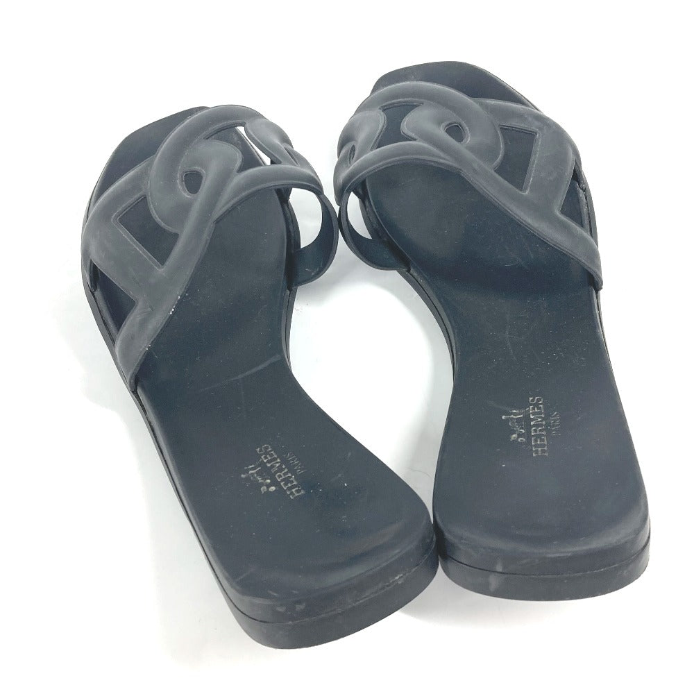HERMES Sandals rubber black Aloha Women 38 Used Authentic