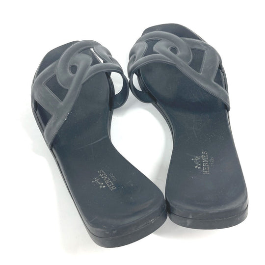 HERMES Sandals rubber black Aloha Women 38 Used Authentic