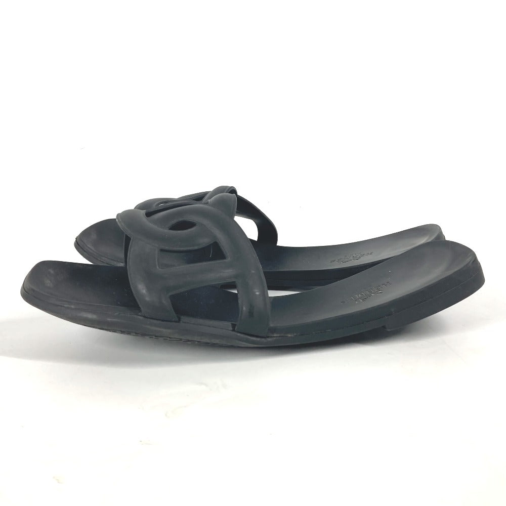 HERMES Sandals rubber black Aloha Women 38 Used Authentic