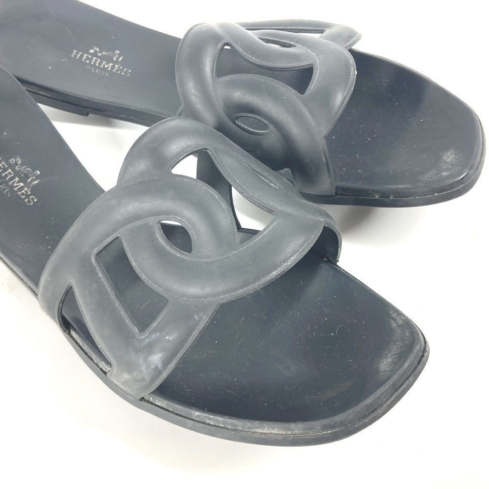 HERMES Sandals rubber black Aloha Women 38 Used Authentic