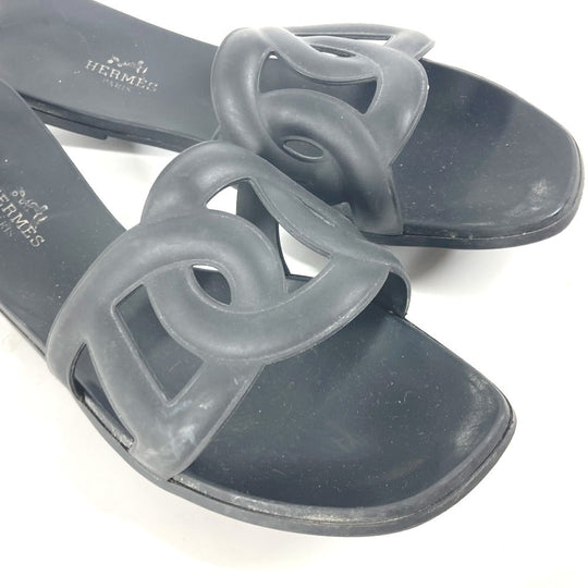 HERMES Sandals rubber black Aloha Women 38 Used Authentic