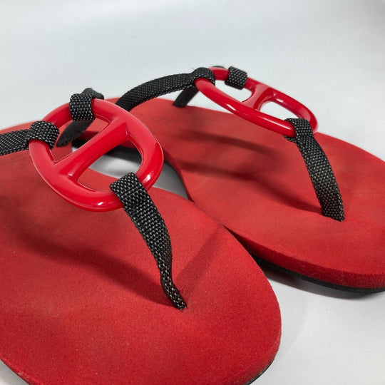 HERMES Sandals Canvas, Plastic Red Chene Dunkle Beach Sandals Caranera No size listed