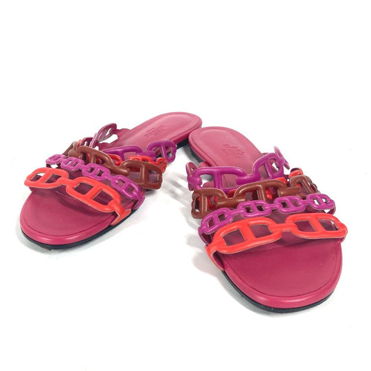 HERMES Sandals leather pink Shoes Flat Sandals Thalassa Chene Dunkle Women 36.5 Used Authentic