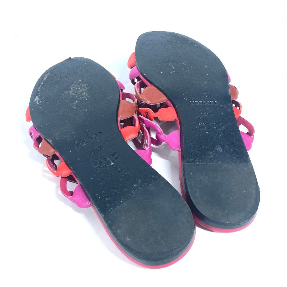 HERMES Sandals leather pink Shoes Flat Sandals Thalassa Chene Dunkle Women 36.5 Used Authentic